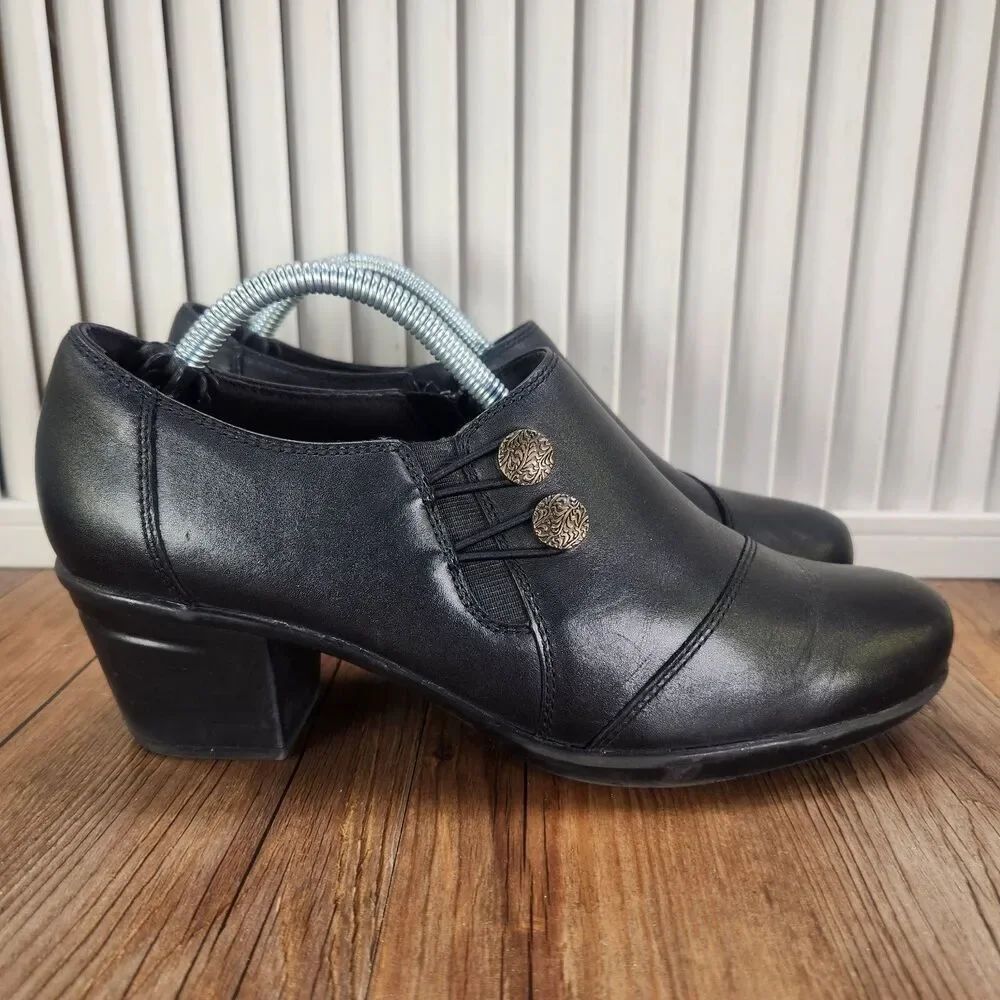 Clarks Emslie Warren Loafer Women 7.5 M Black Leather Modern Biker Low Top Shoes